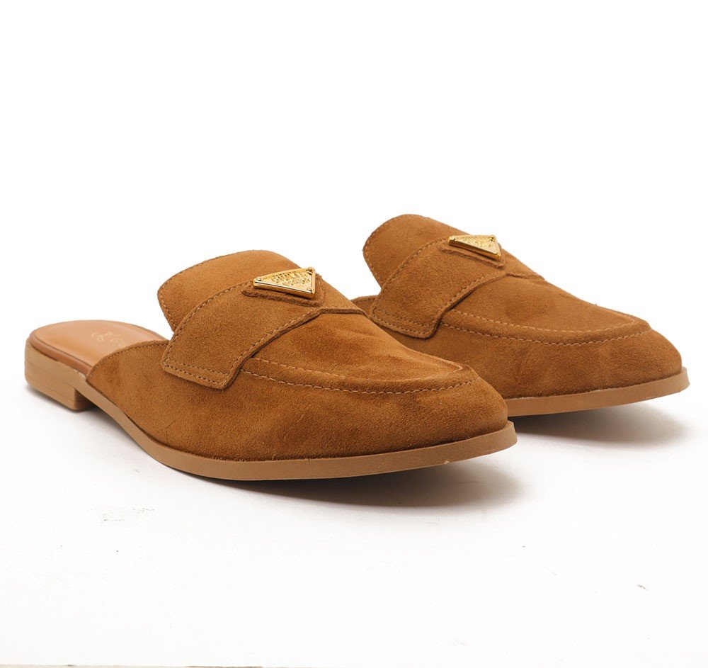 Mule Feminino Giulia Domna Nobuck Logo Caramelo 5