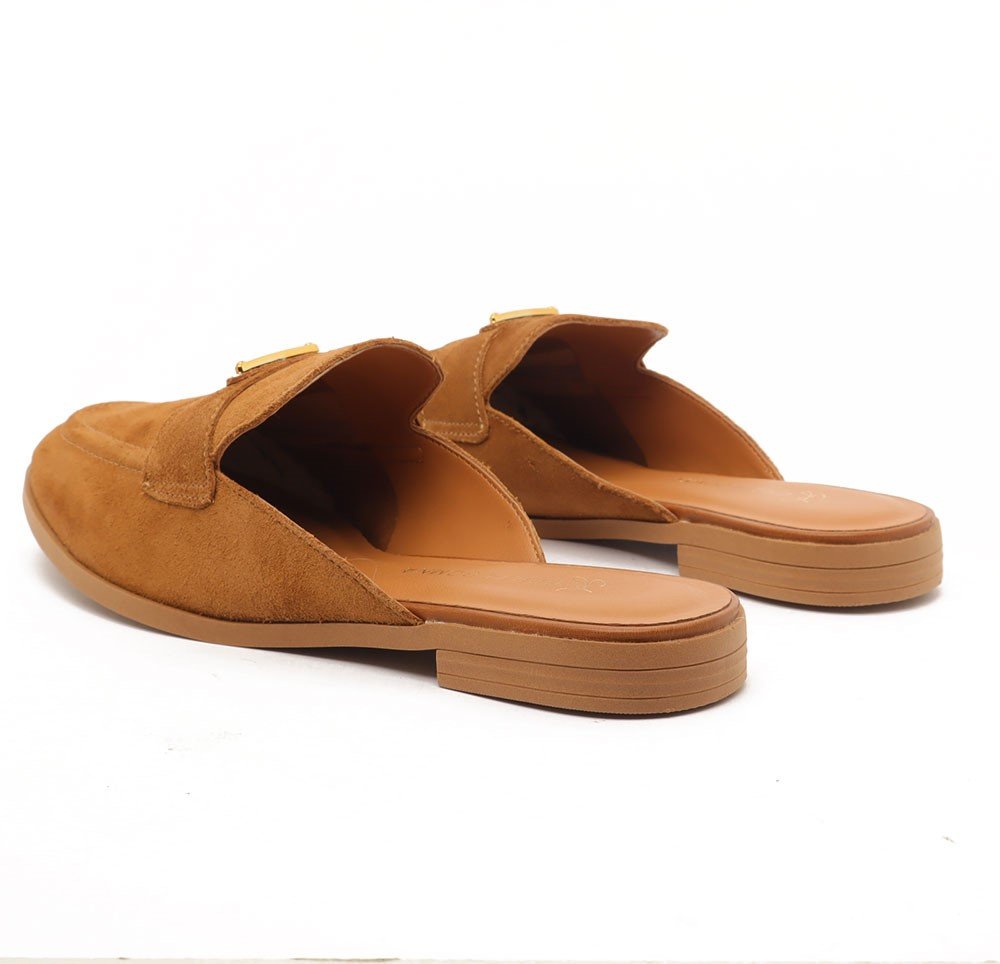 Mule Feminino Giulia Domna Nobuck Logo Caramelo 6