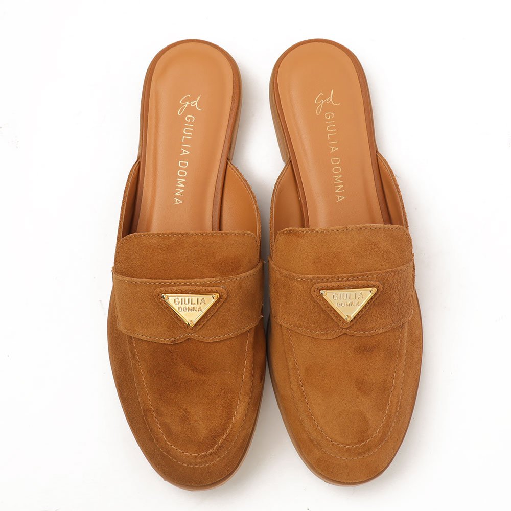 Mule Feminino Giulia Domna Nobuck Logo Caramelo 7