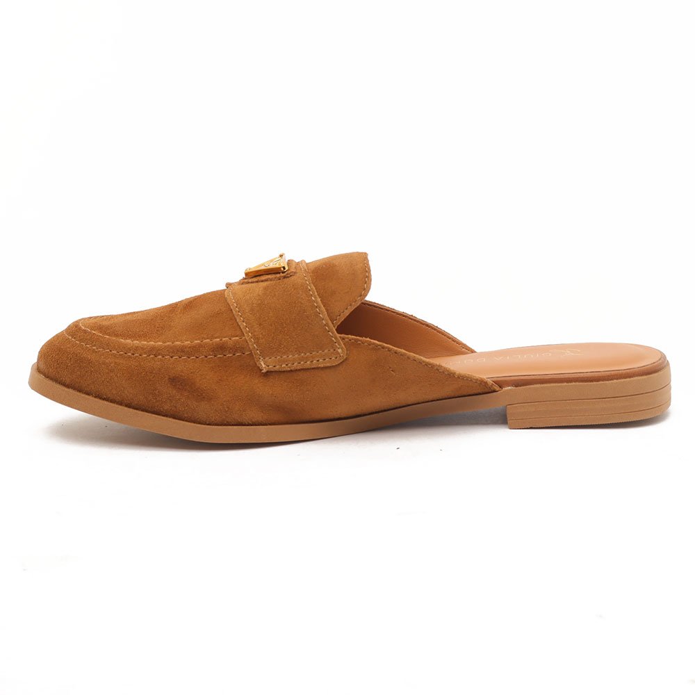 Mule Feminino Giulia Domna Nobuck Logo Caramelo 8