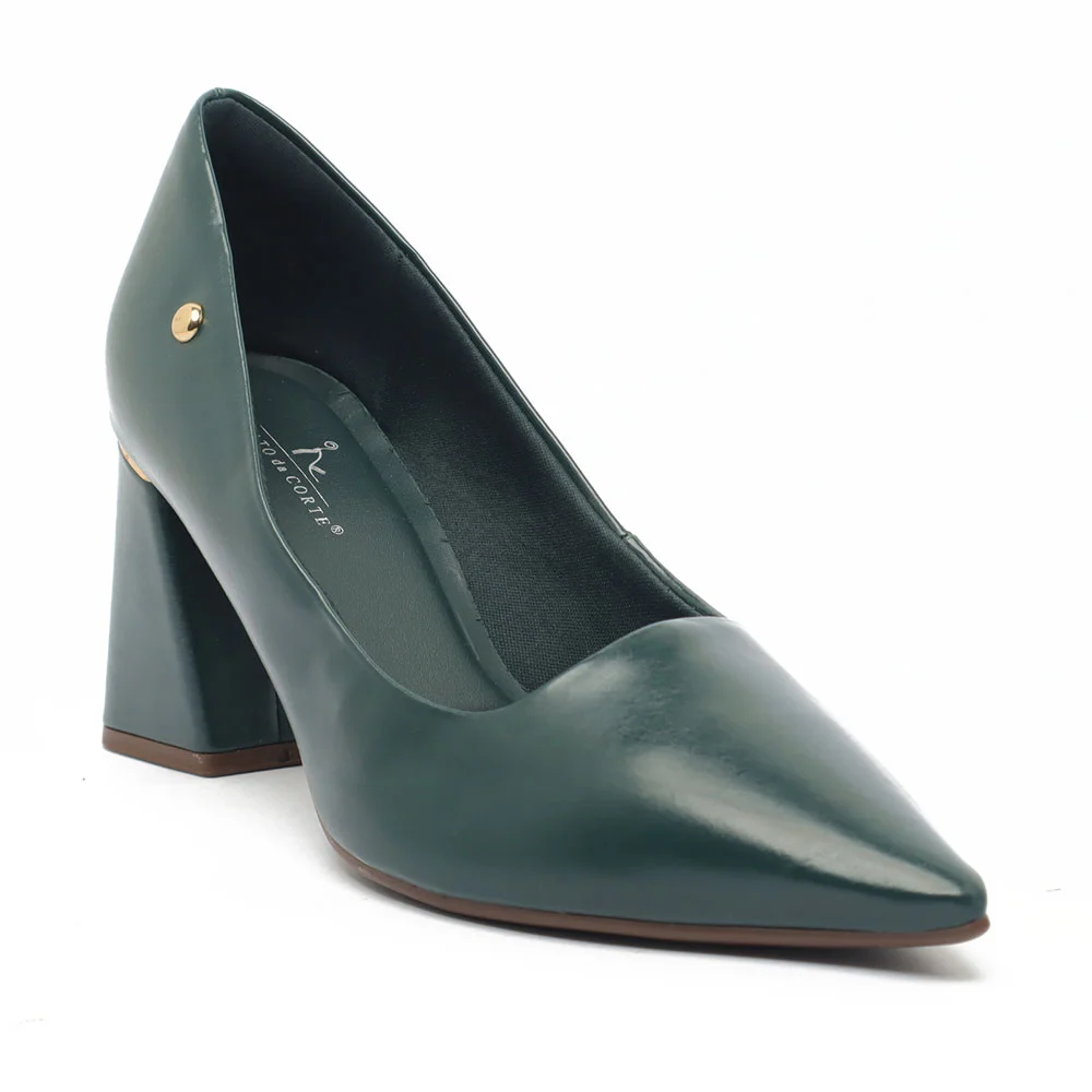 Scarpin Sapato Da Corte Salto Bloco Médio Bico Fino Verde 2