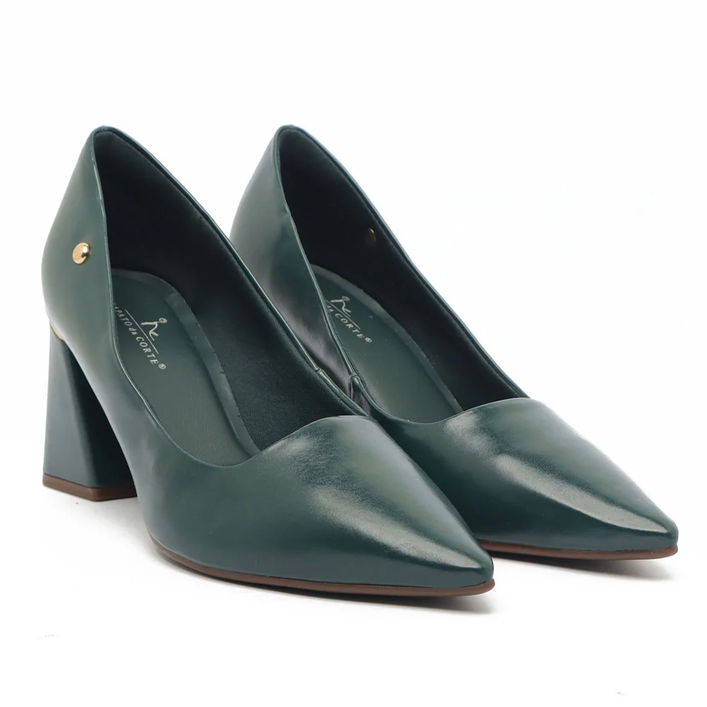 Scarpin Sapato Da Corte Salto Bloco Médio Bico Fino Verde 3