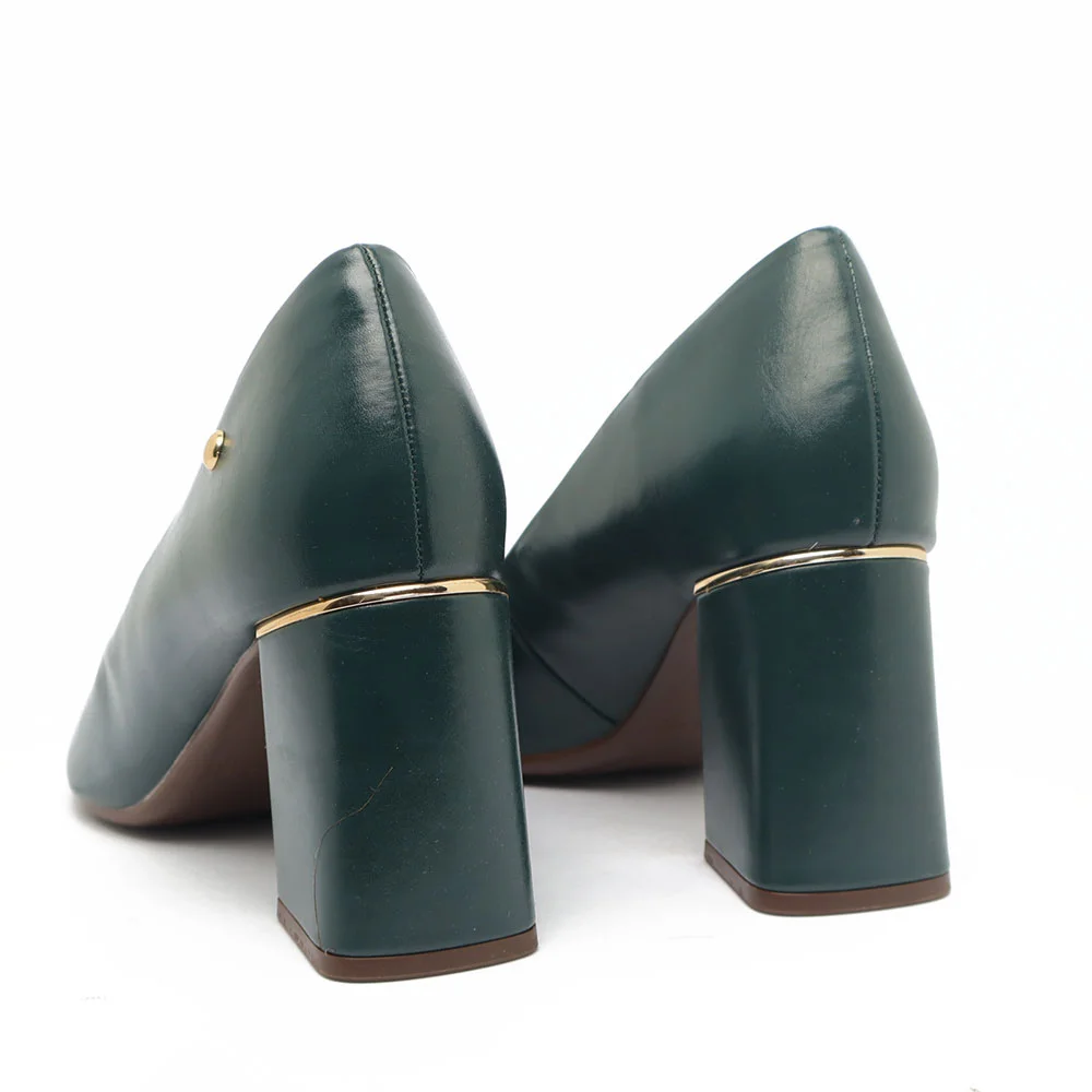 Scarpin Sapato Da Corte Salto Bloco Médio Bico Fino Verde 4