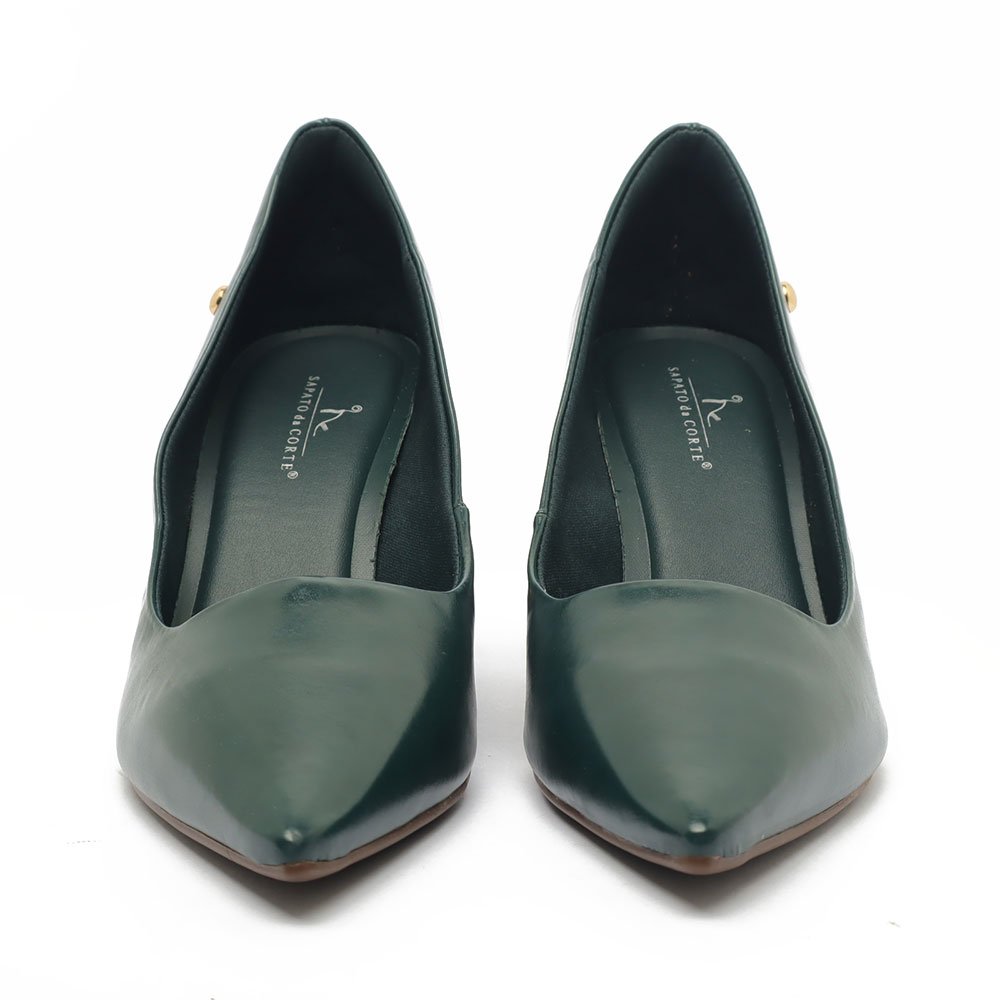 Scarpin Sapato Da Corte Salto Bloco Médio Bico Fino Verde 5