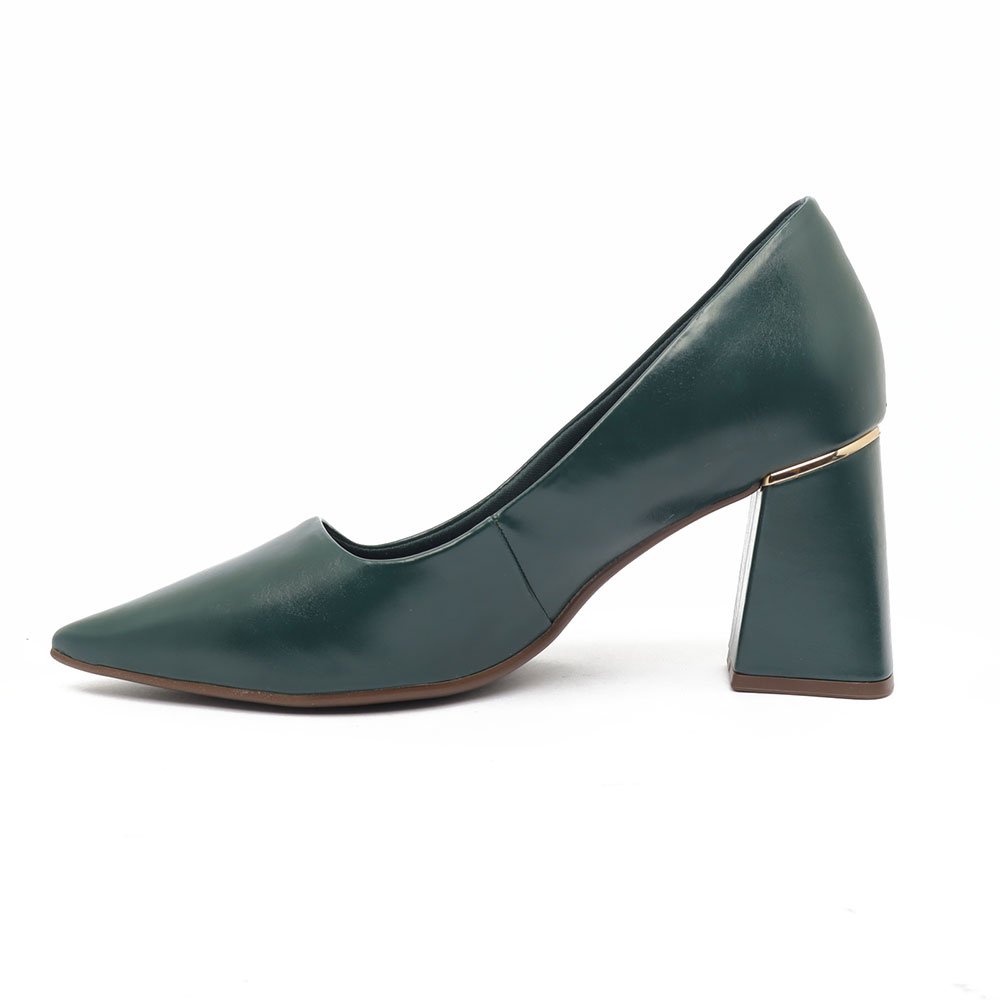 Scarpin Sapato Da Corte Salto Bloco Médio Bico Fino Verde 6