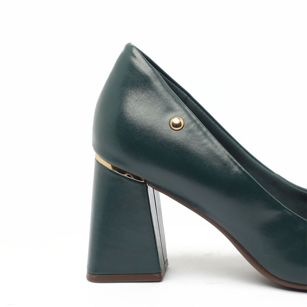Scarpin Sapato Da Corte Salto Bloco Médio Bico Fino Verde 9