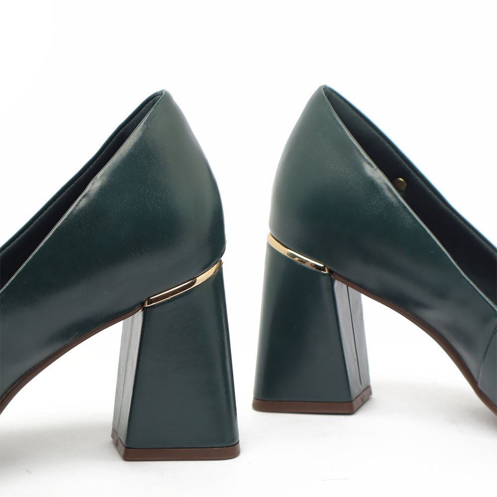 Scarpin Sapato Da Corte Salto Bloco Médio Bico Fino Verde 10