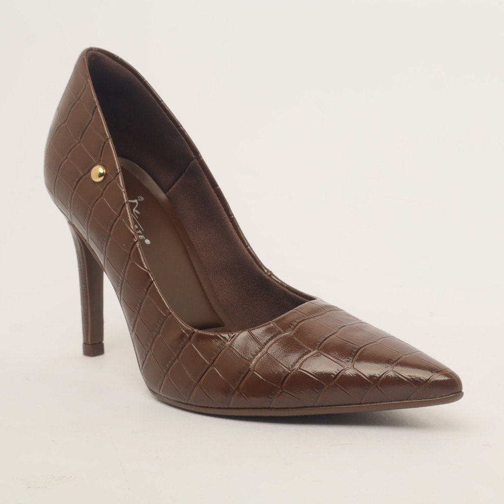 Scarpin Sapato Da Corte Salto Fino Alto Tradicional Café 2