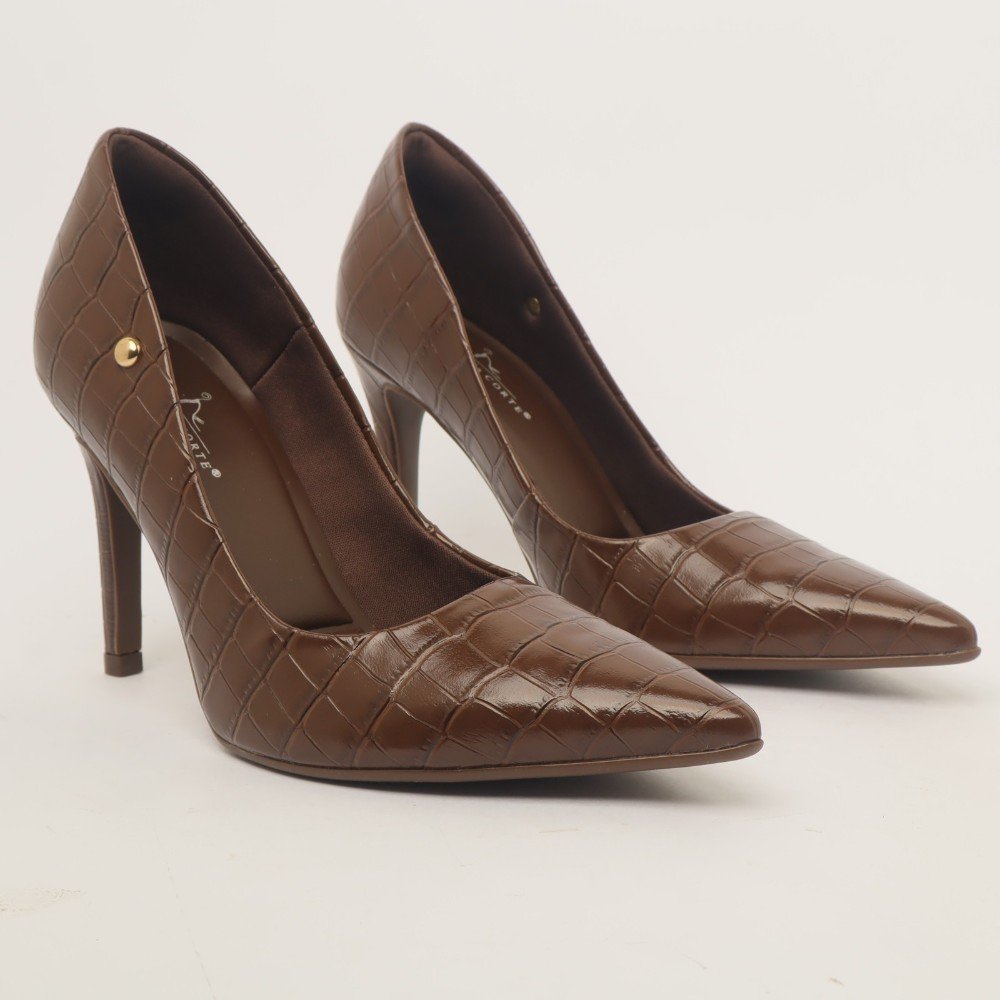 Scarpin Sapato Da Corte Salto Fino Alto Tradicional Café 3