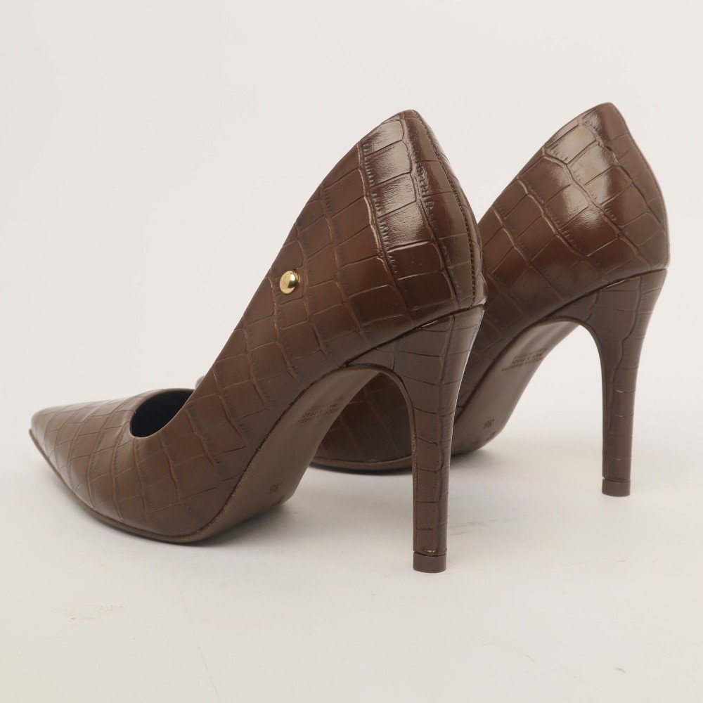 Scarpin Sapato Da Corte Salto Fino Alto Tradicional Café 4