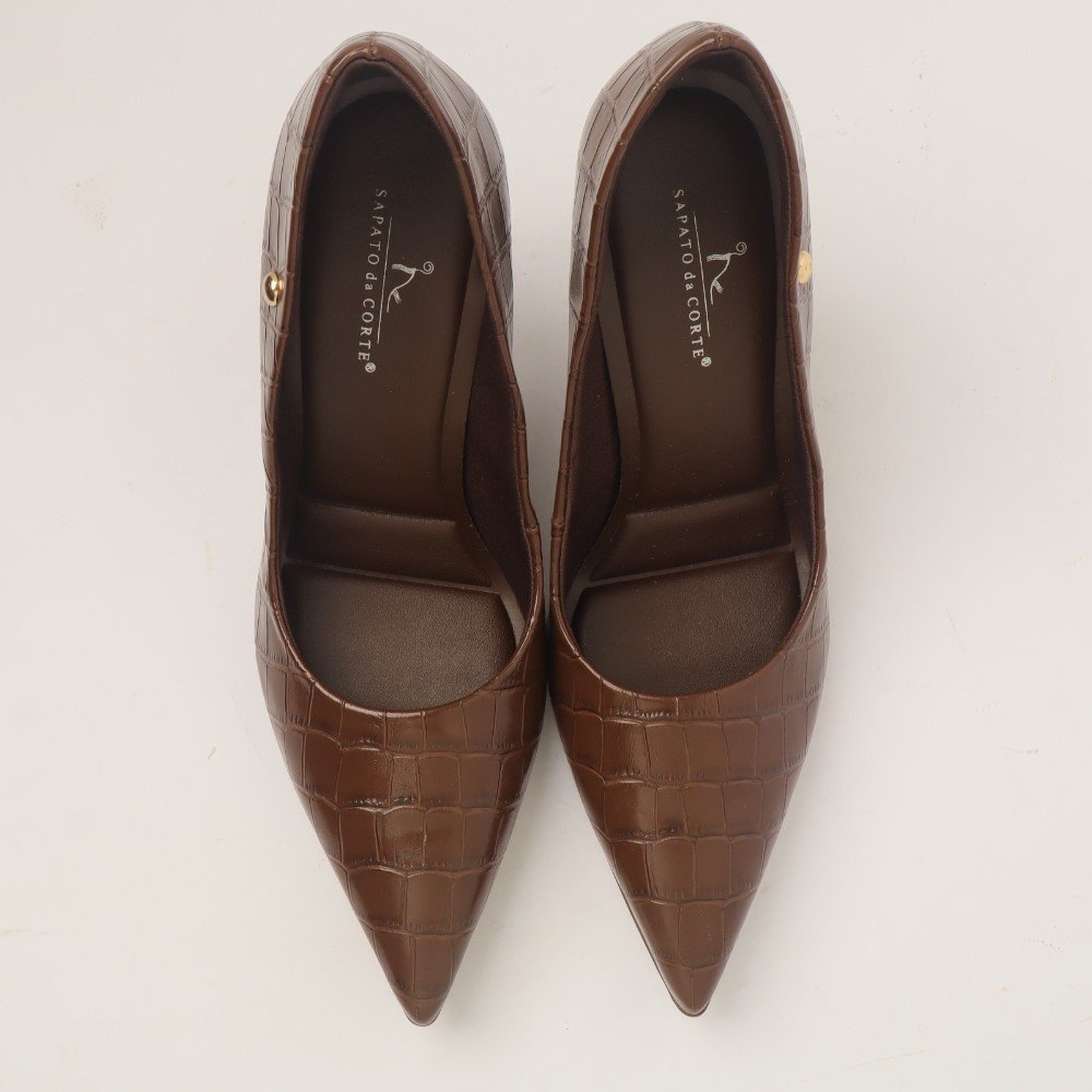 Scarpin Sapato Da Corte Salto Fino Alto Tradicional Café 5
