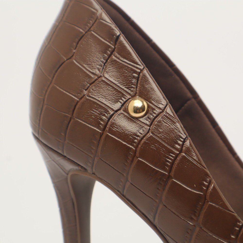 Scarpin Sapato Da Corte Salto Fino Alto Tradicional Café 7