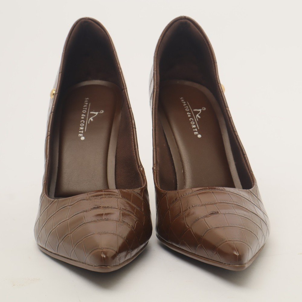 Scarpin Sapato Da Corte Salto Fino Alto Tradicional Café 9