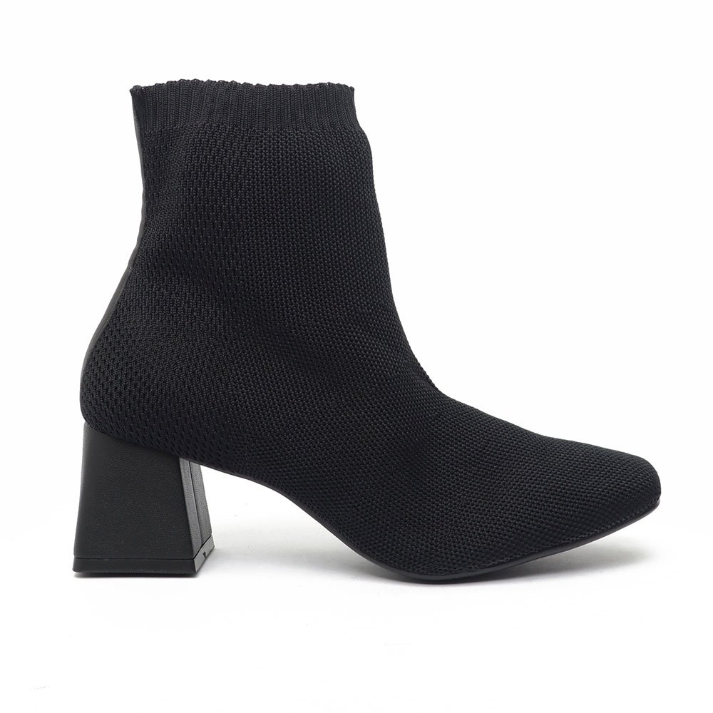 Bota Sapato Da Corte Salto Bloco Médio Knit  Bico Quadrado