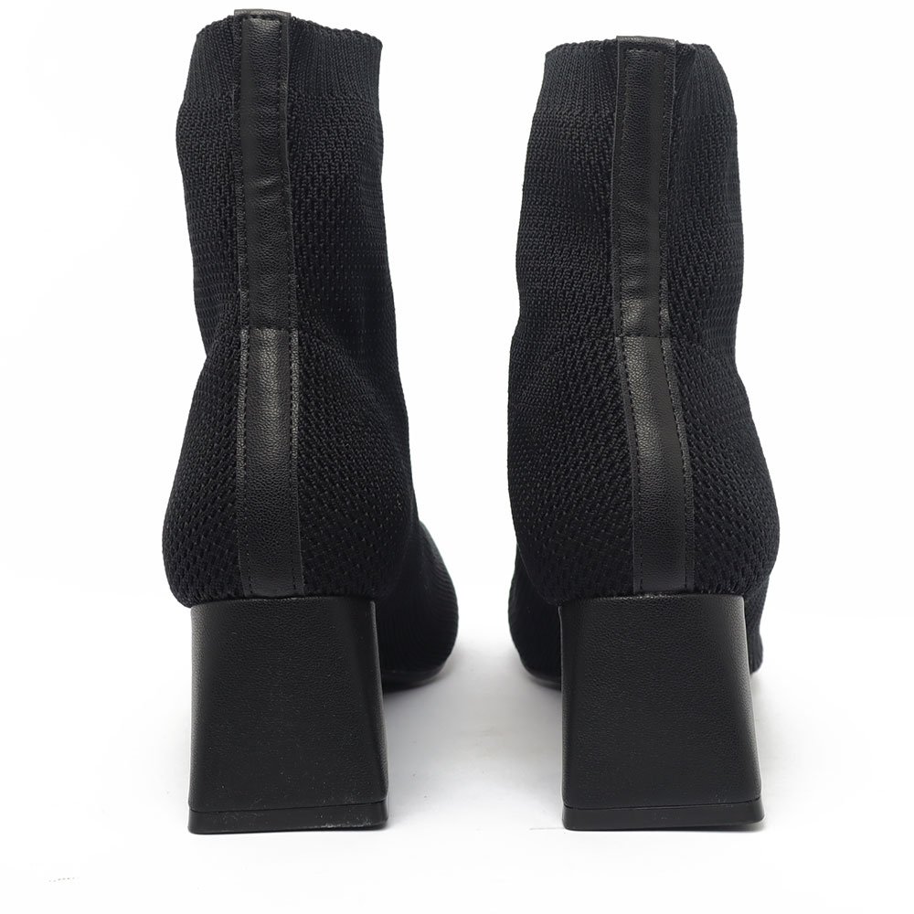 Bota Sapato Da Corte Salto Bloco Médio Knit Bico Quadrado Preto 5