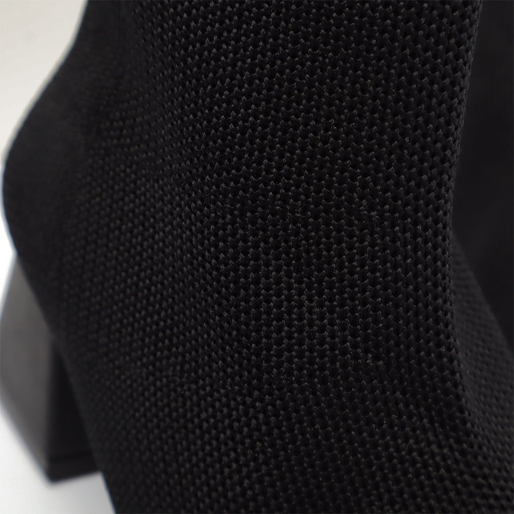 Bota Sapato Da Corte Salto Bloco Médio Knit Bico Quadrado Preto 6