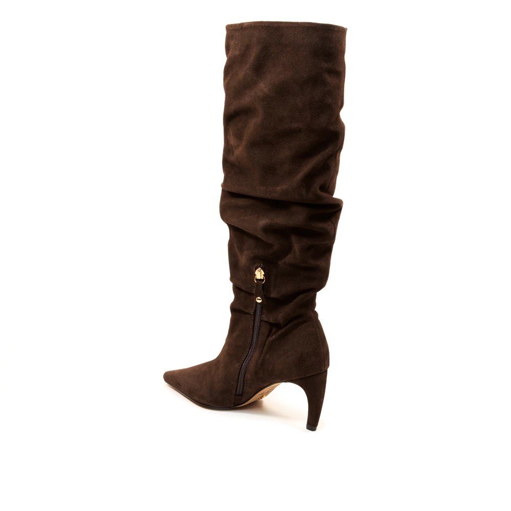 Bota Feminina Cecconello Salto Médio Fino Cano Alto Franzida Marrom 5