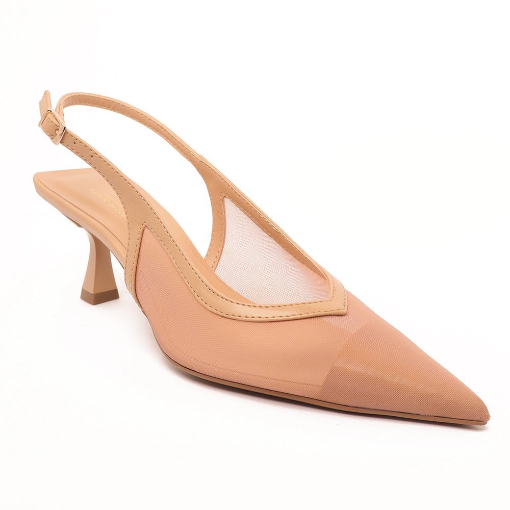 Slingback Sapato da Corte Tela Salto Médio Decote Em V Nude 2