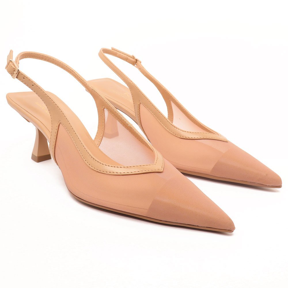 Slingback Sapato da Corte Tela Salto Médio Decote Em V Nude 3