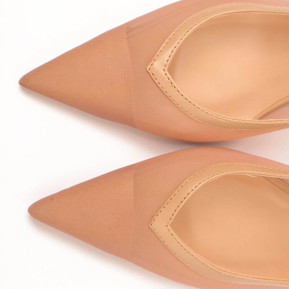 Slingback Sapato da Corte Tela Salto Médio Decote Em V Nude 7