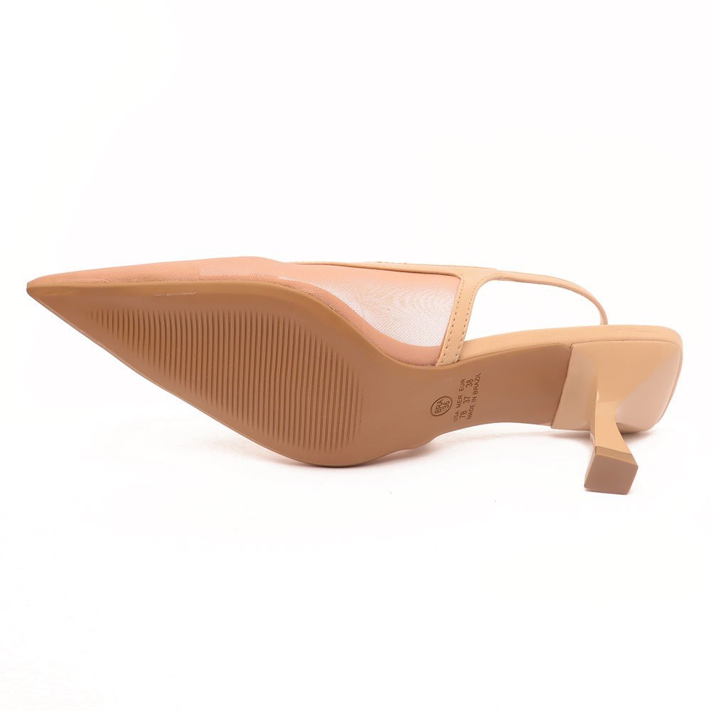 Slingback Sapato da Corte Tela Salto Médio Decote Em V Nude 9