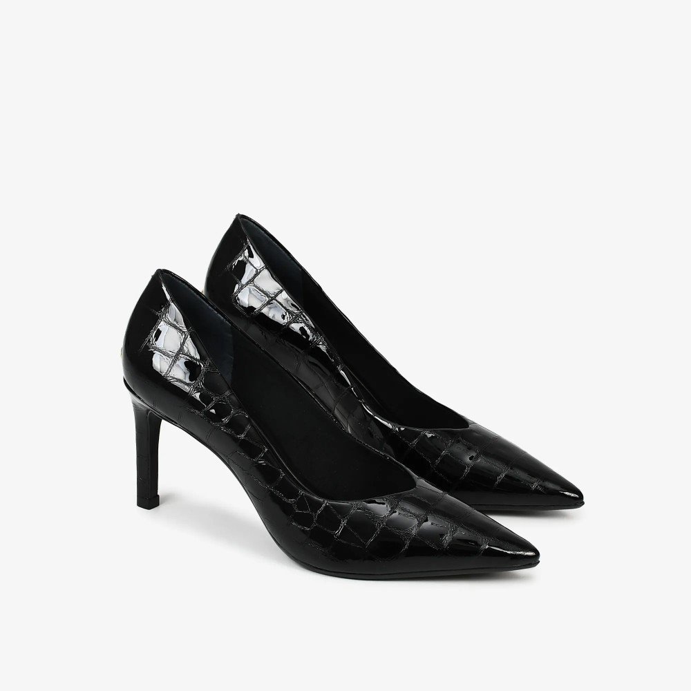 Scarpin Jorge Bischoff Salto Alto Bico Fino Croco Preto 2