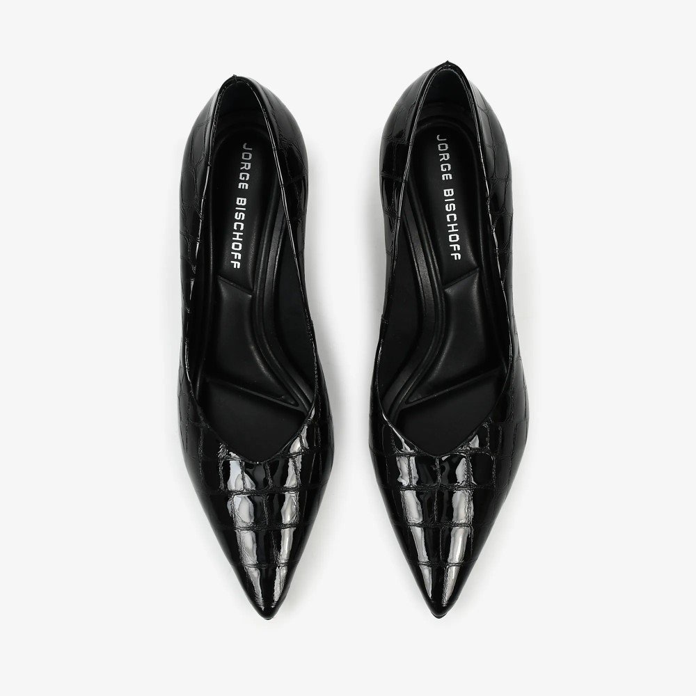 Scarpin Jorge Bischoff Salto Alto Bico Fino Croco Preto 3