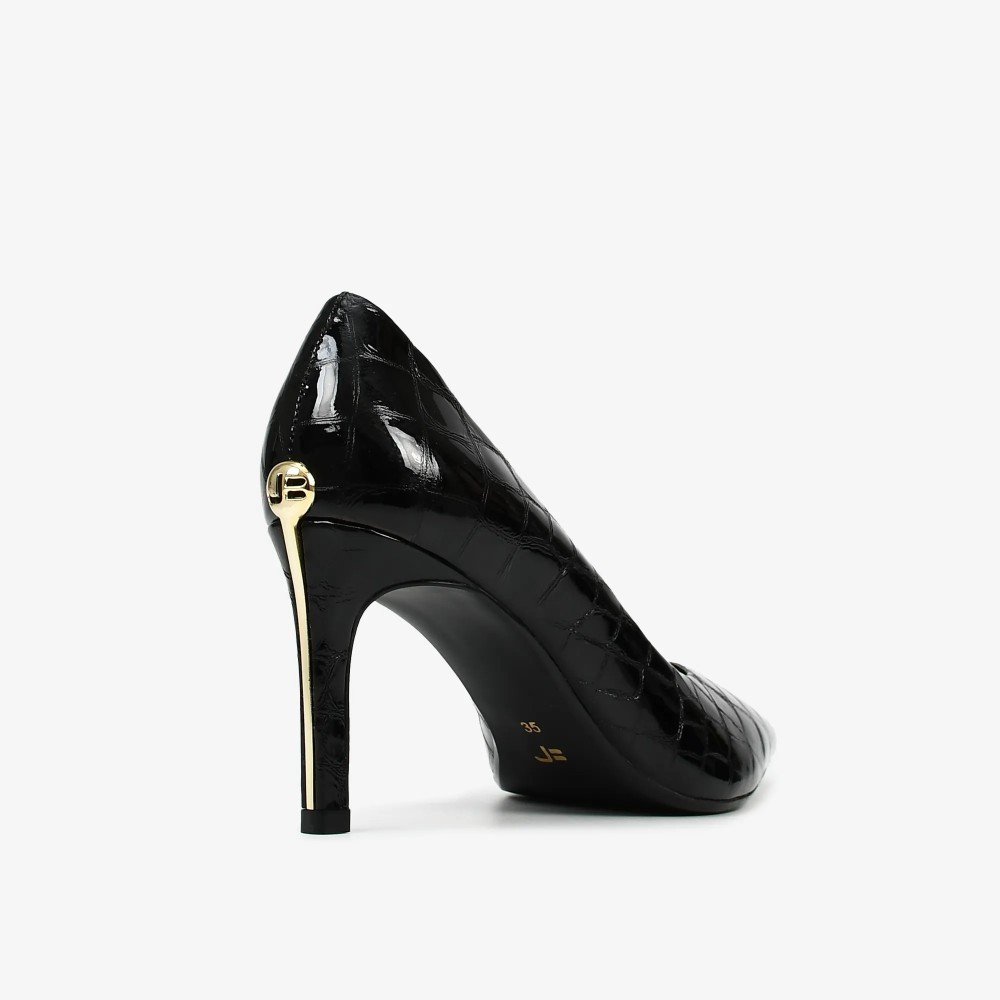 Scarpin Jorge Bischoff Salto Alto Bico Fino Croco Preto 5