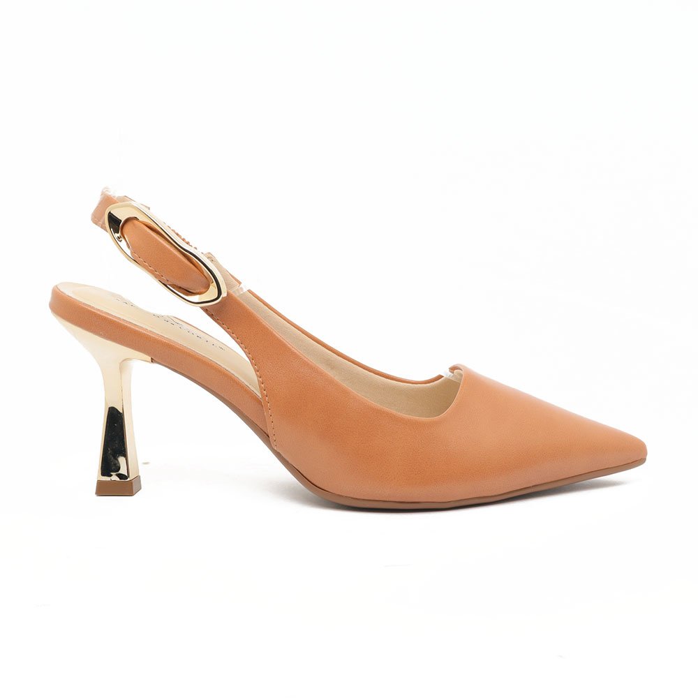 Slingback Sapato Da Corte Salto Alto Cromado Fivela