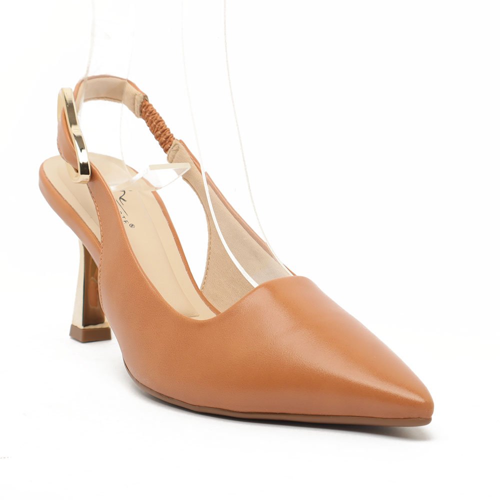 Slingback Sapato Da Corte Salto Alto Cromado Fivela Nude 2