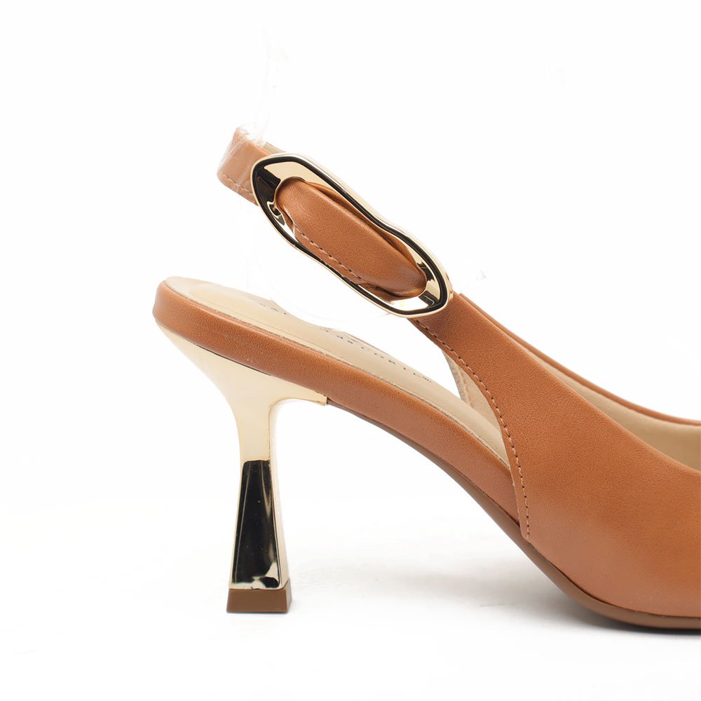 Slingback Sapato Da Corte Salto Alto Cromado Fivela Nude 7