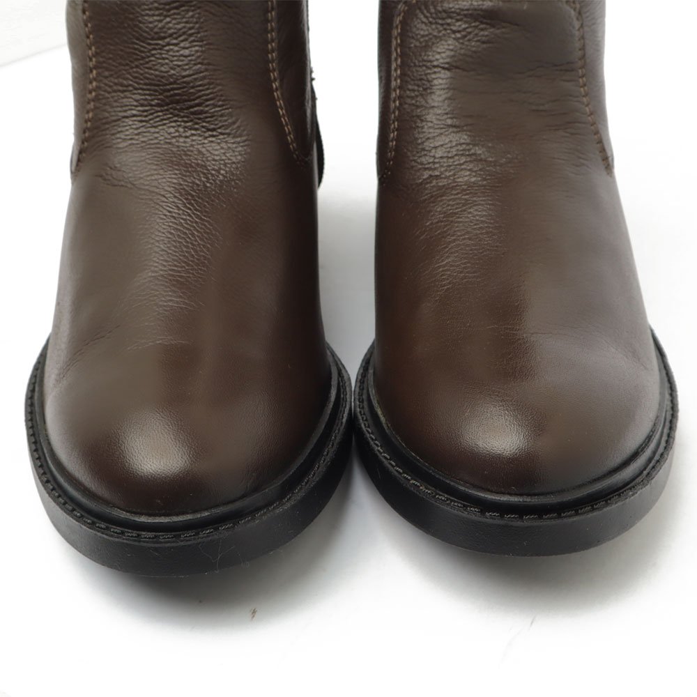 Bota Feminina Sapato Da Corte Salto Bloco Baixo Cano Franzido Couro Café 6