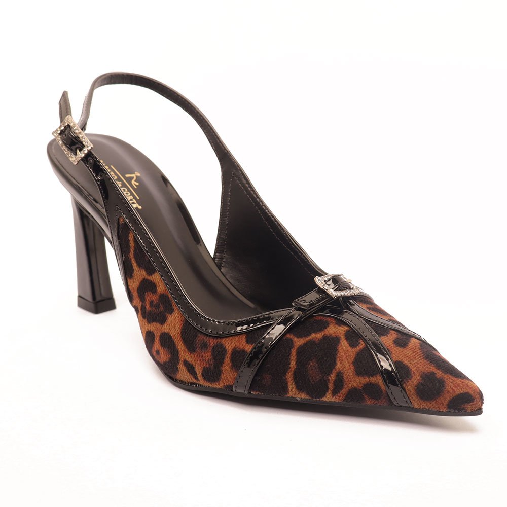 Slingback Sapato da Corte Salto Alto Fivela Strass Onça 2