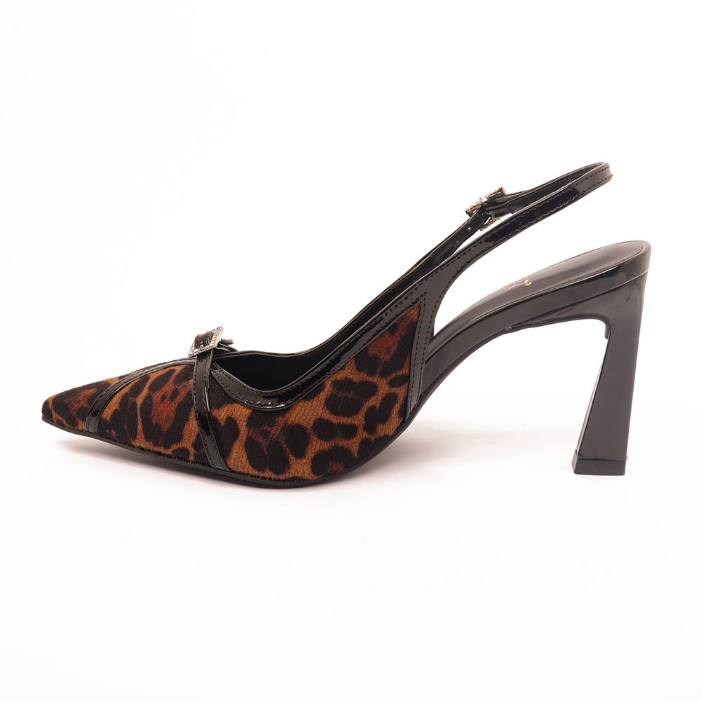 Slingback Sapato da Corte Salto Alto Fivela Strass Onça 6