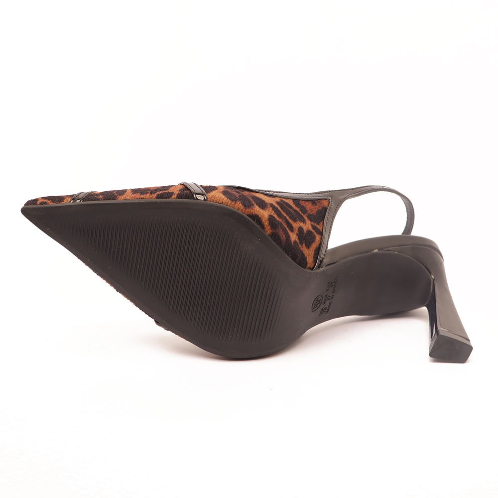 Slingback Sapato da Corte Salto Alto Fivela Strass Onça 9