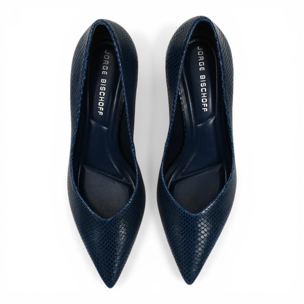Scarpin Jorge Bischoff Salto Médio Bico Fino Couro Snake Azul Marinho 4