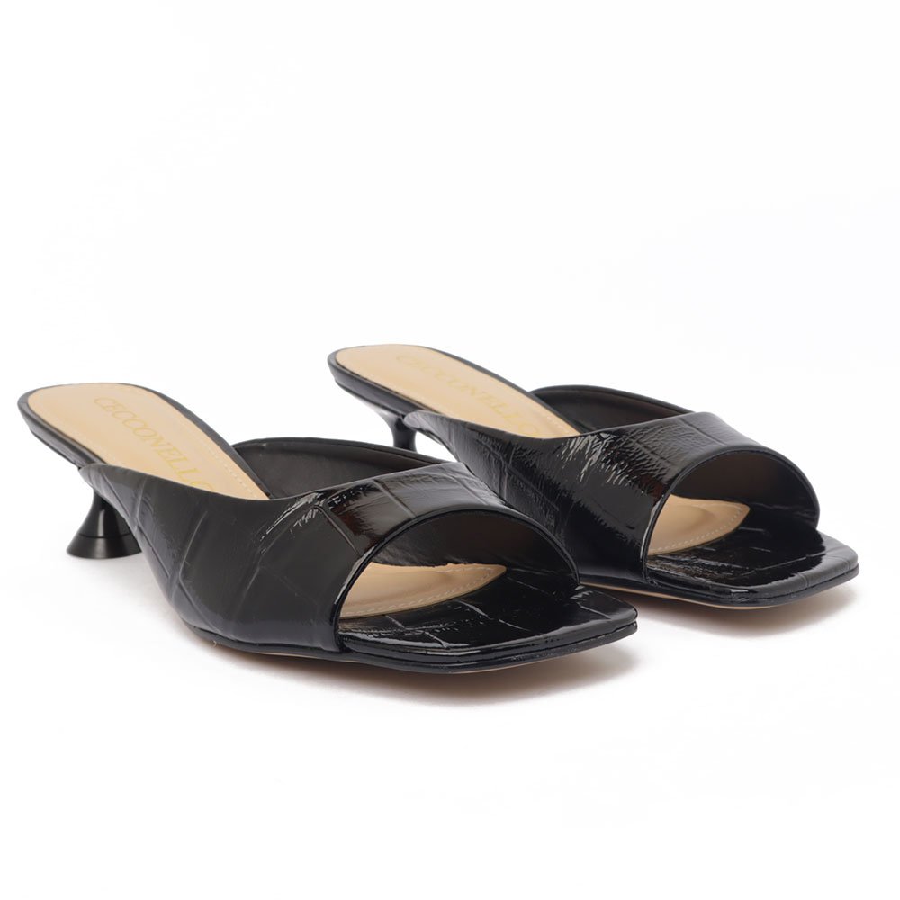 Tamanco Cecconello Texturizado Salto Baixo Bico Quadrado Preto 3
