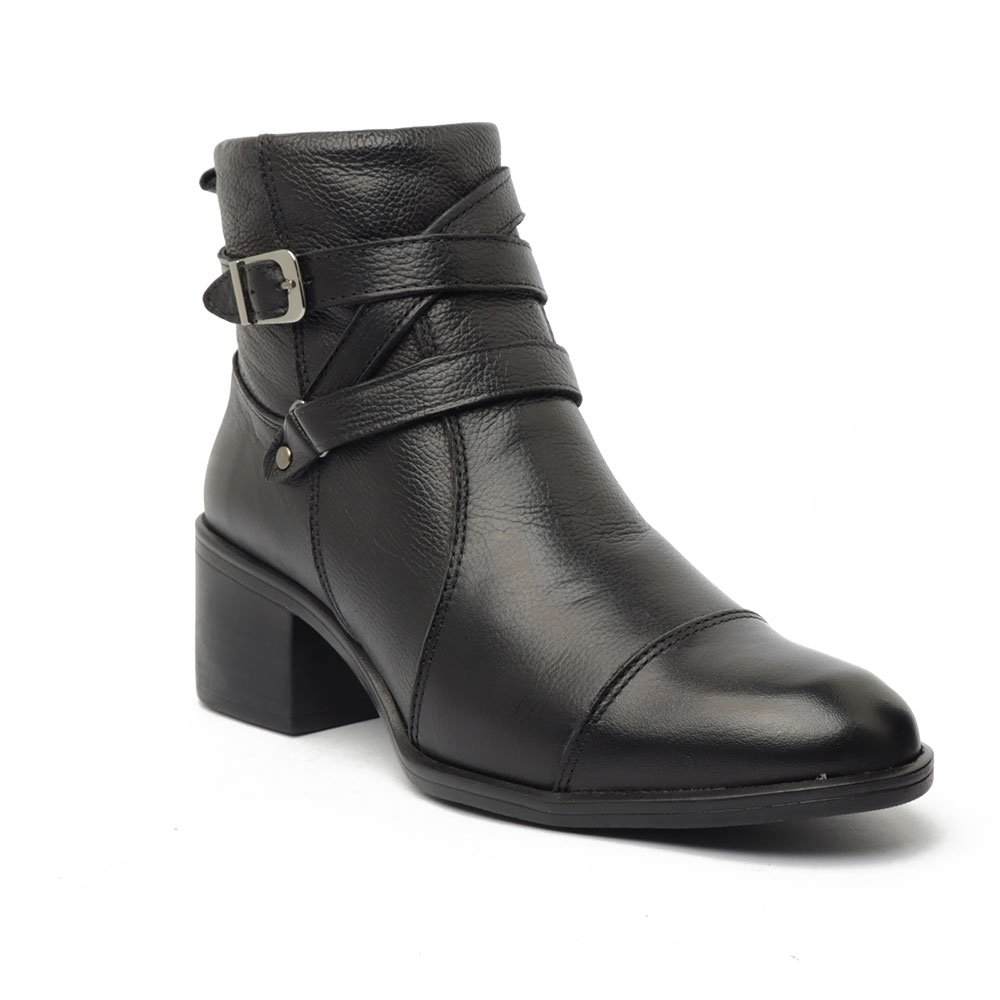 Bota Feminina Sapato Da Corte Couro Salto Bloco Médio Tiras Tranversais Preto 2