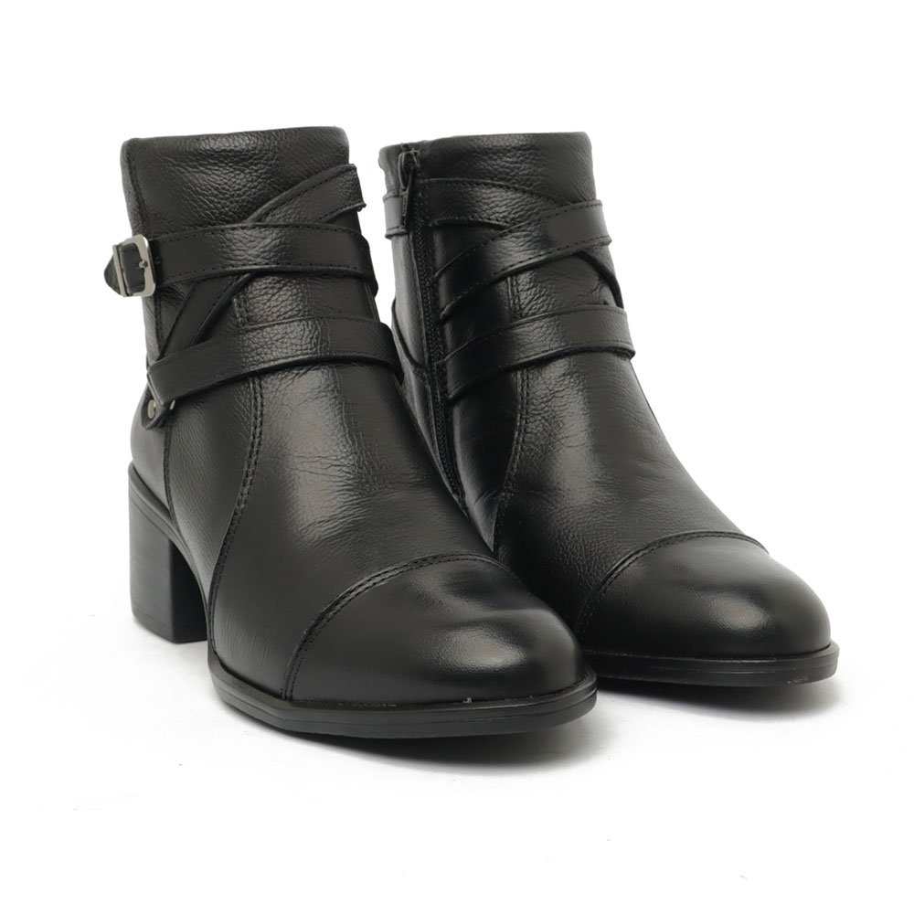 Bota Feminina Sapato Da Corte Couro Salto Bloco Médio Tiras Tranversais Preto 3