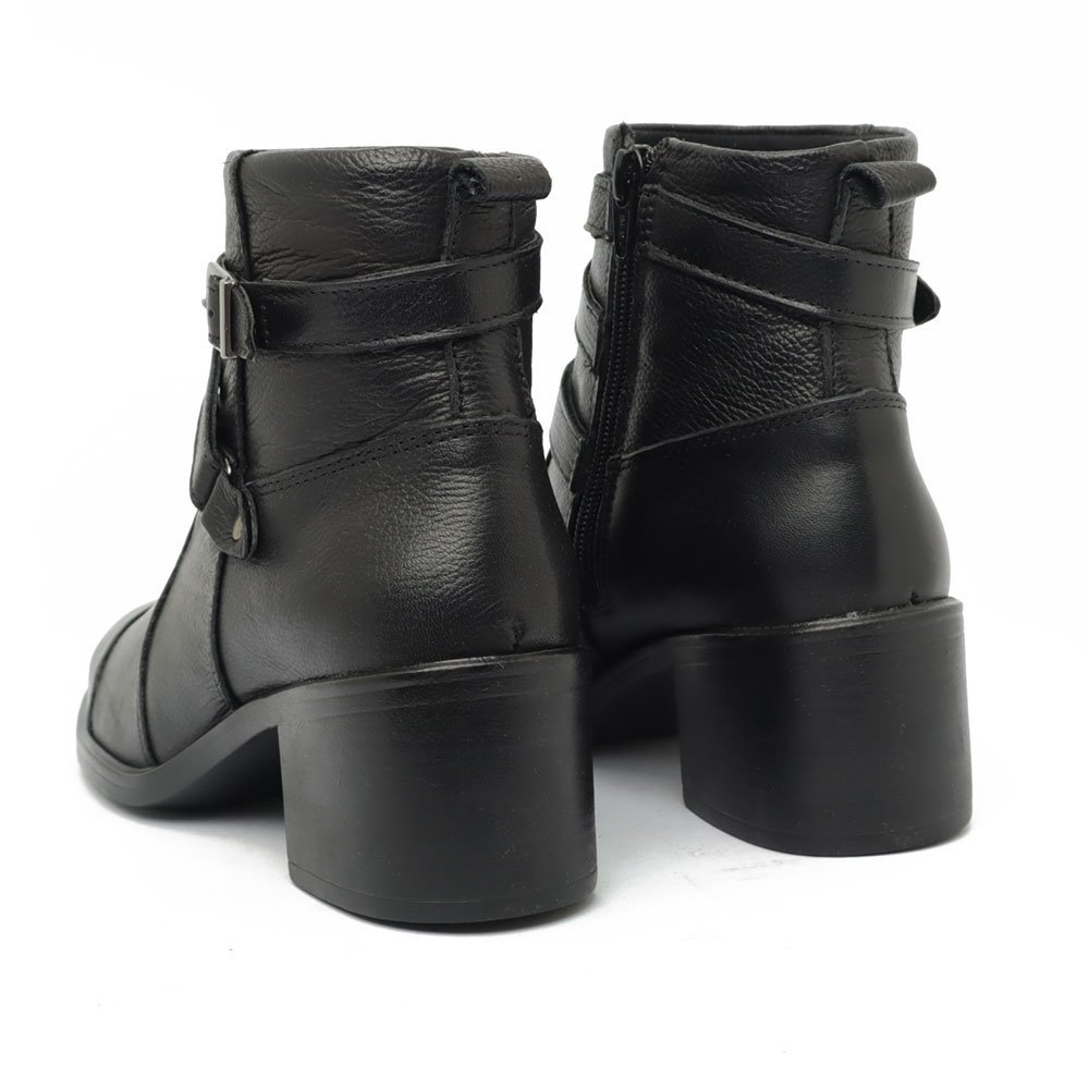 Bota Feminina Sapato Da Corte Couro Salto Bloco Médio Tiras Tranversais Preto 4