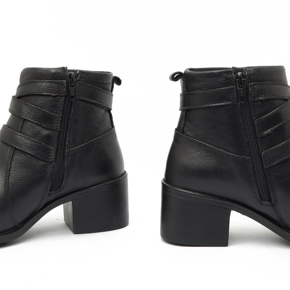 Bota Feminina Sapato Da Corte Couro Salto Bloco Médio Tiras Tranversais Preto 6