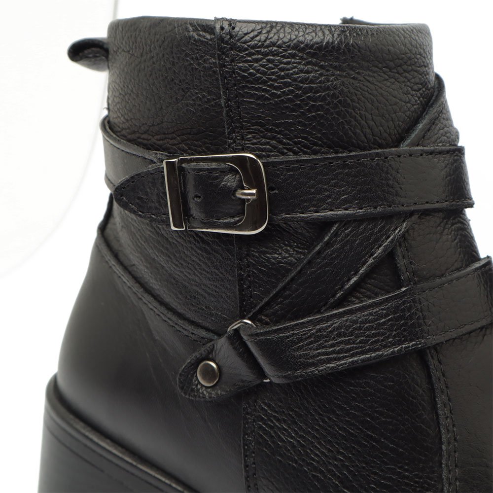 Bota Feminina Sapato Da Corte Couro Salto Bloco Médio Tiras Tranversais Preto 7