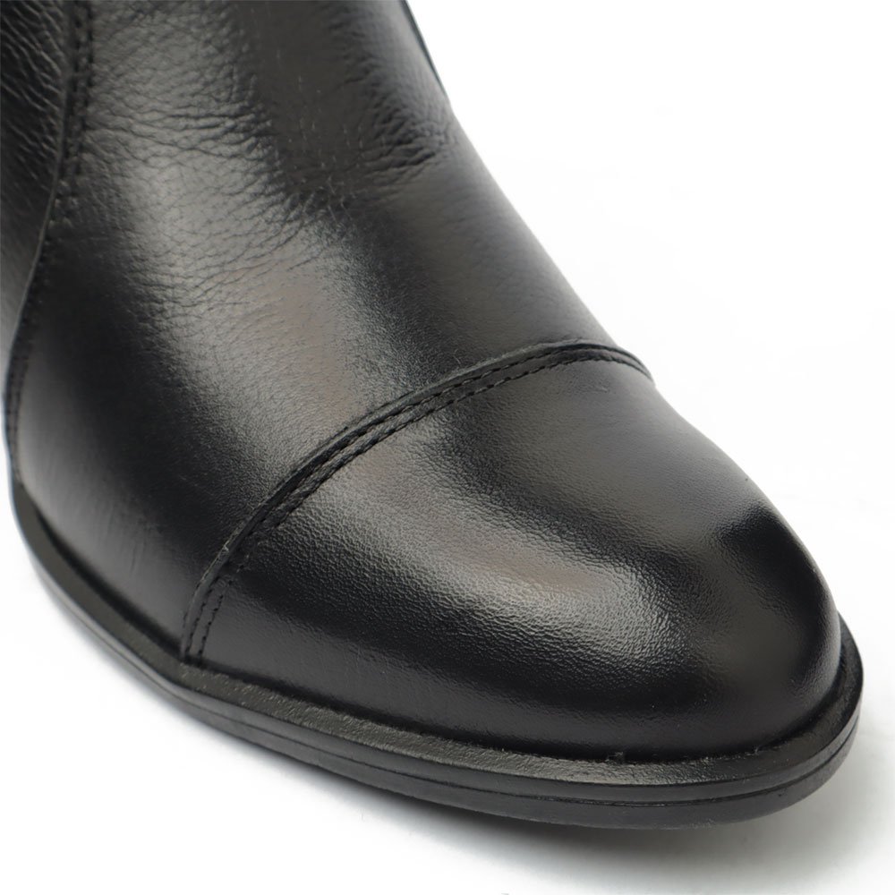 Bota Feminina Sapato Da Corte Couro Salto Bloco Médio Tiras Tranversais Preto 8