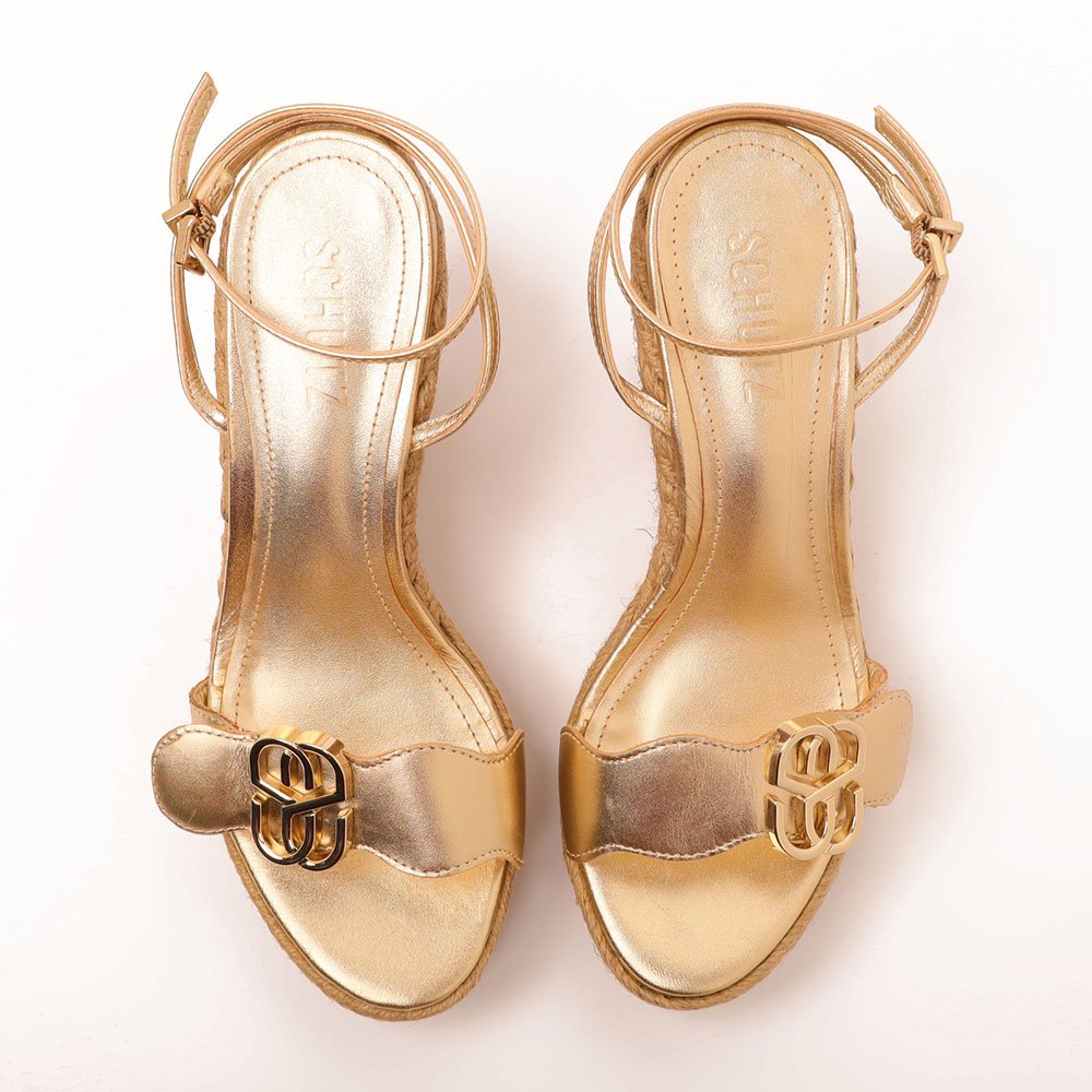 Sandália Schutz Anabela Salto Alto Corda Tornozelo Dourado 5