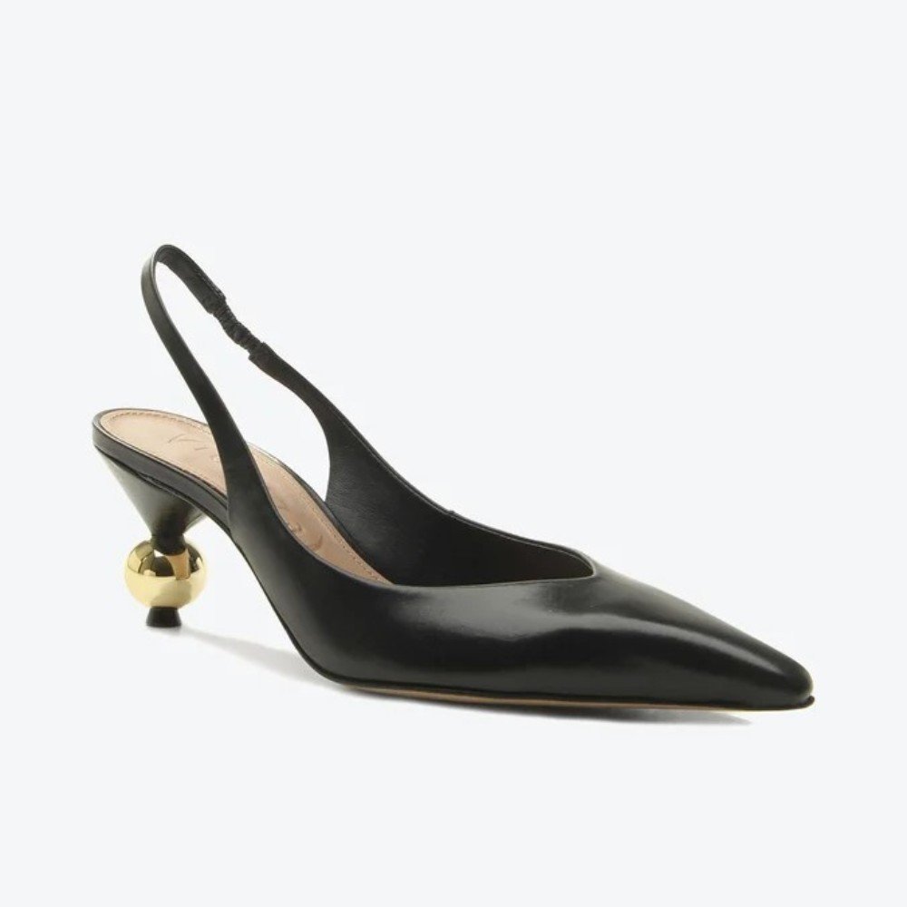 Slingback Vicenza Salto Geométrico Médio Bico Fino Couro Preto 2