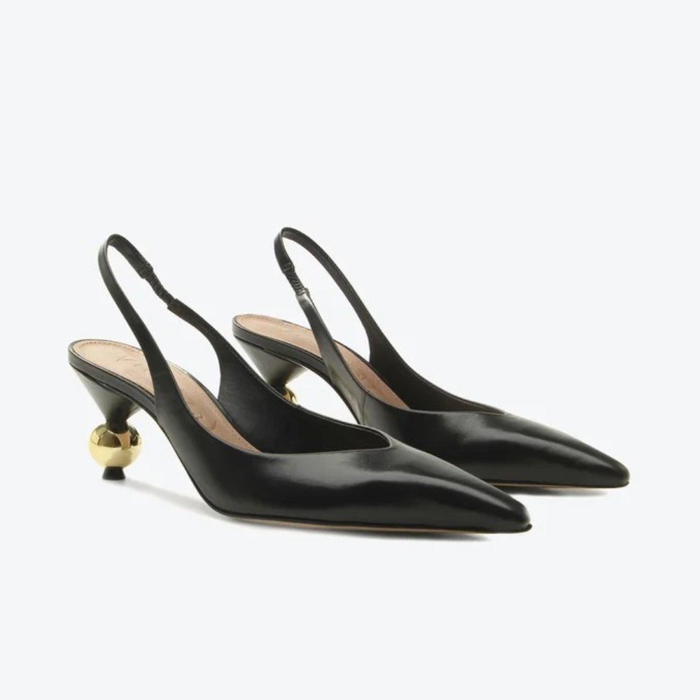 Slingback Vicenza Salto Geométrico Médio Bico Fino Couro Preto 3