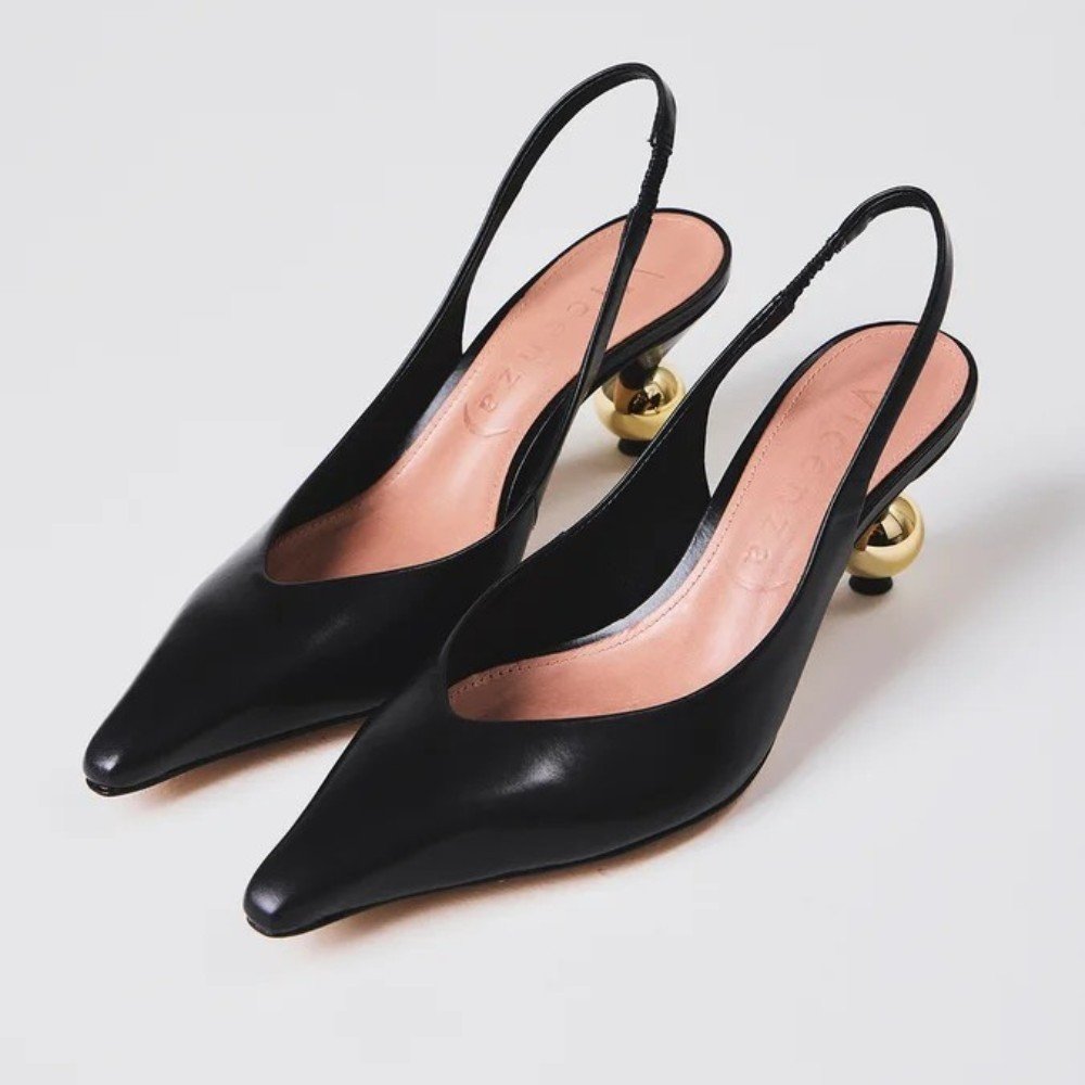 Slingback Vicenza Salto Geométrico Médio Bico Fino Couro Preto 4