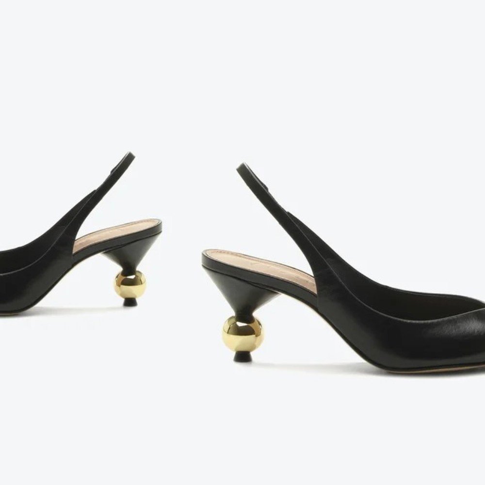 Slingback Vicenza Salto Geométrico Médio Bico Fino Couro Preto 5