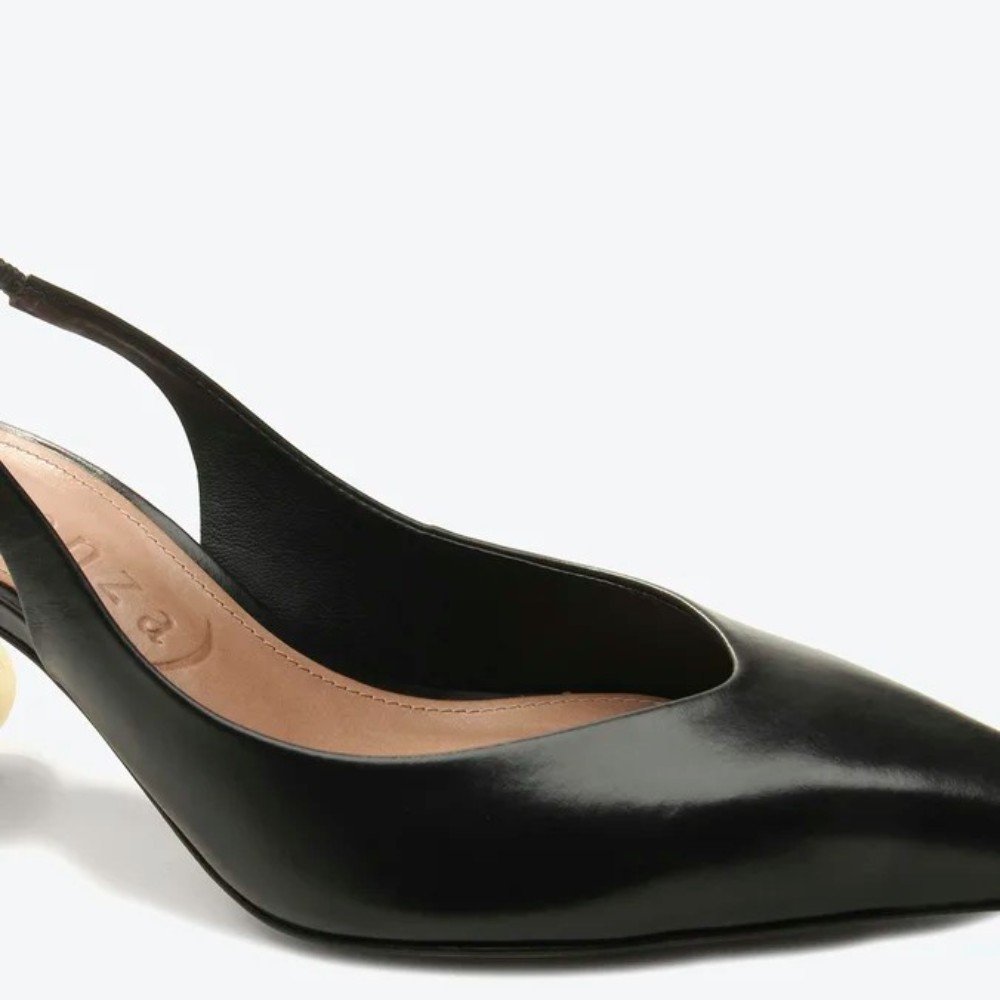 Slingback Vicenza Salto Geométrico Médio Bico Fino Couro Preto 6