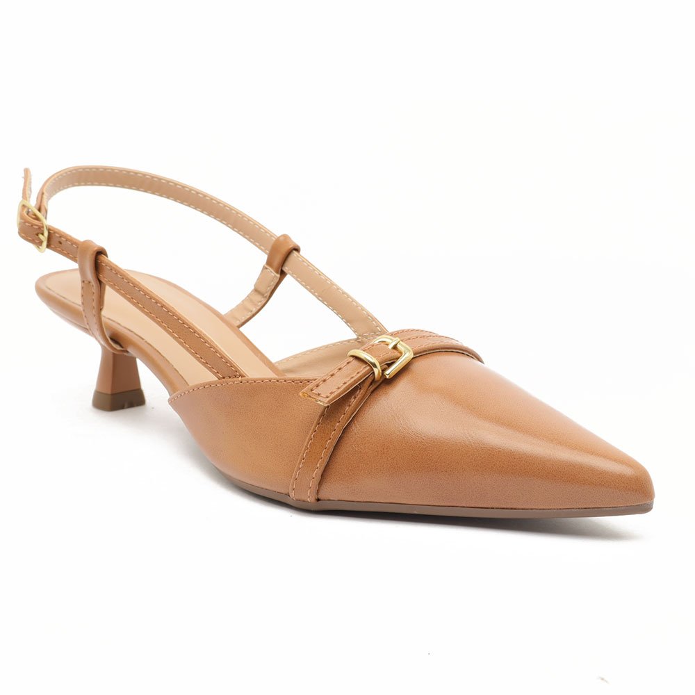 Slingback Belluno Salto Fino Baixo Tira Transversal Fivela Nude 2